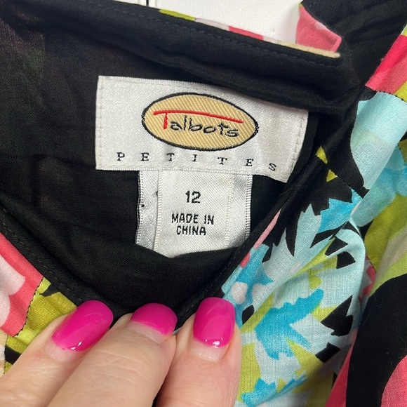 Talbots Womens Skirt 12 Blue Green Tropical Print Side Zip Lined Pleats Summer - Picture 2 of 10